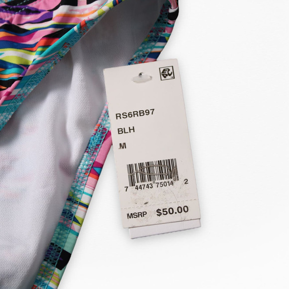 Kenneth Cole Bikini Bottom Tribal Print Shirred Hipster Sash Tab Swim M NWT - Picture 8 of 11